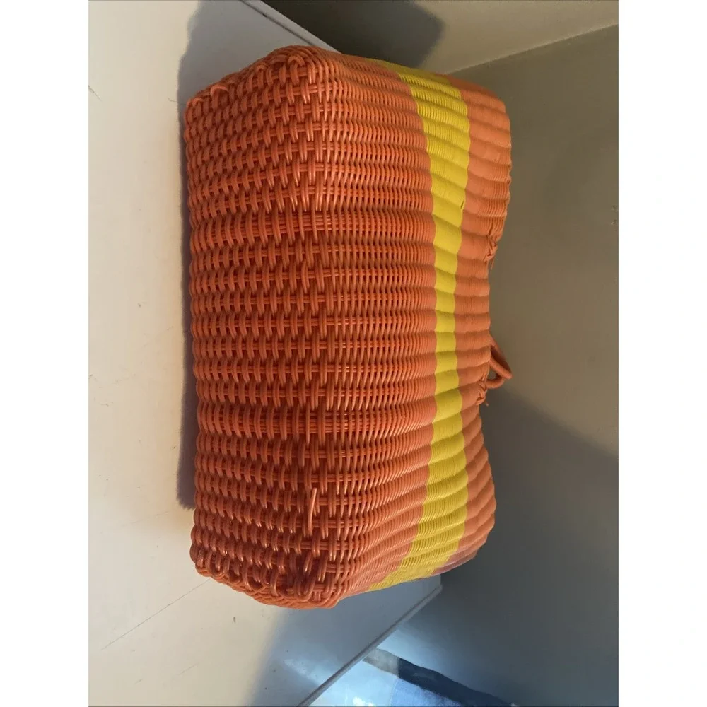 Crate and Barrel Orange & Yellow  Woven Beach Bag Basket